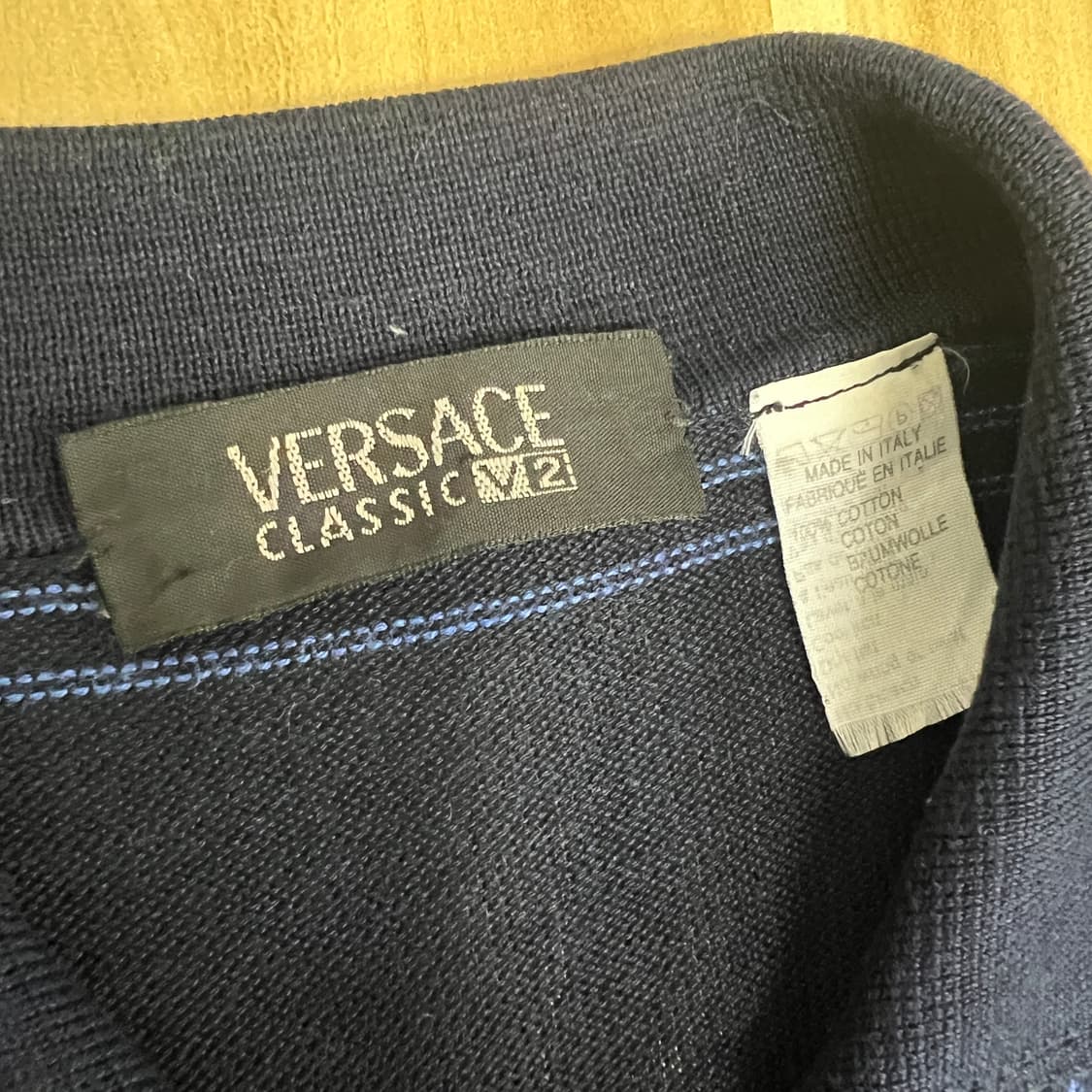 versace 베르사체 빈티지 네이비 스트라이프 니트 반팔 폴로 셔츠  상품이미지3