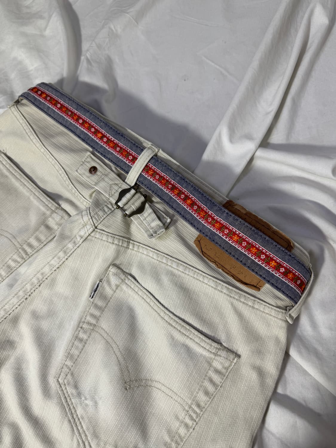 빈티지 리버시블 페이즐리 플라워 자수 패턴 패브릭 링 벨트 상품이미지4