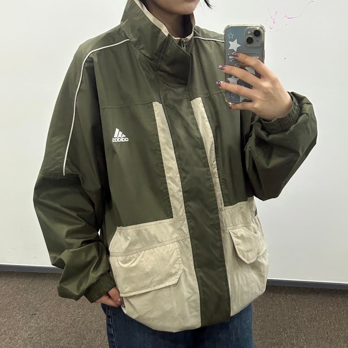 Adidas 아디다스 베이지 카키 배색 바람막이 상품이미지2