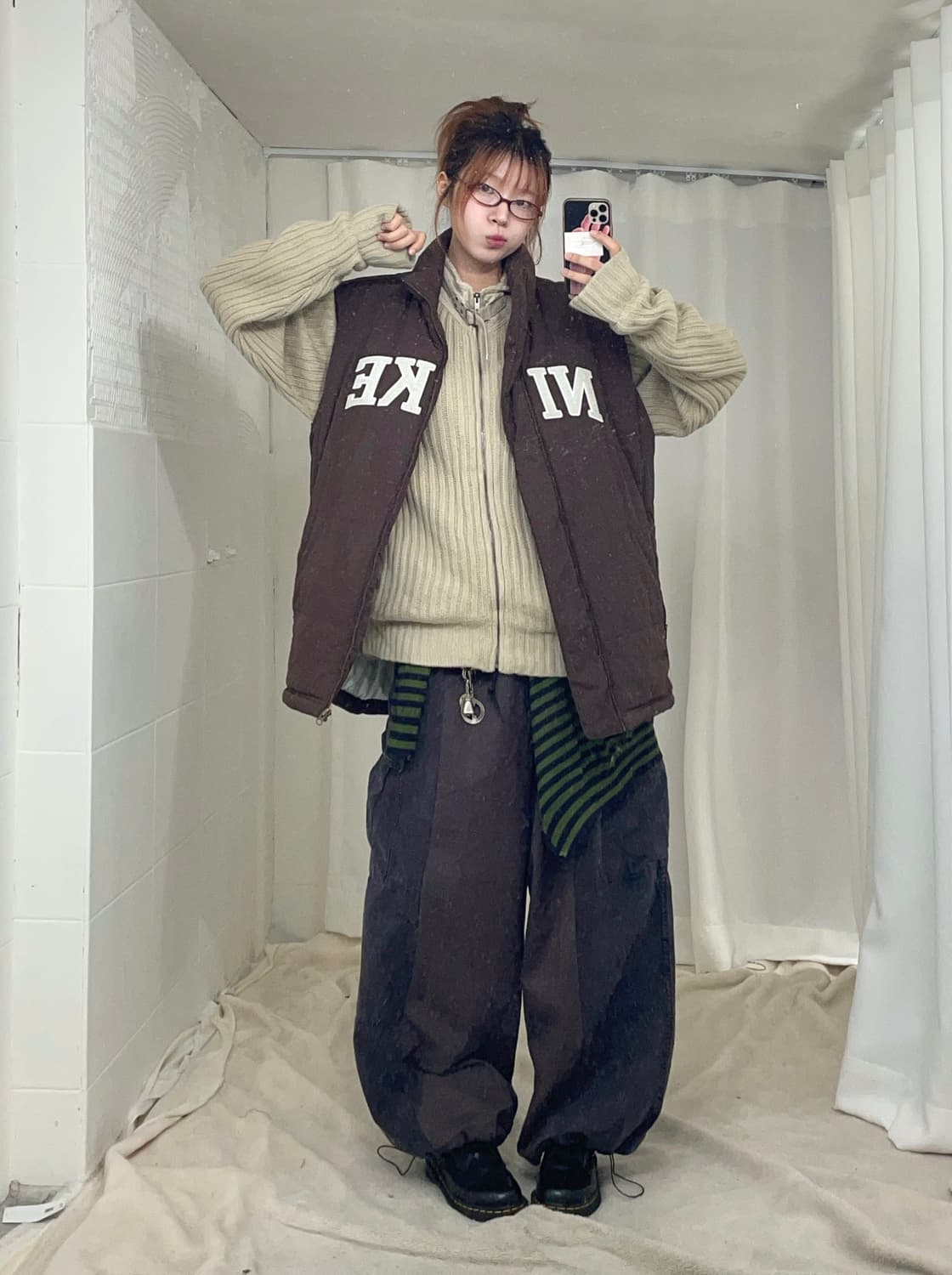나이키 초코 브라운 패딩 조끼 폭닥 너드 코디 세트 상품이미지1