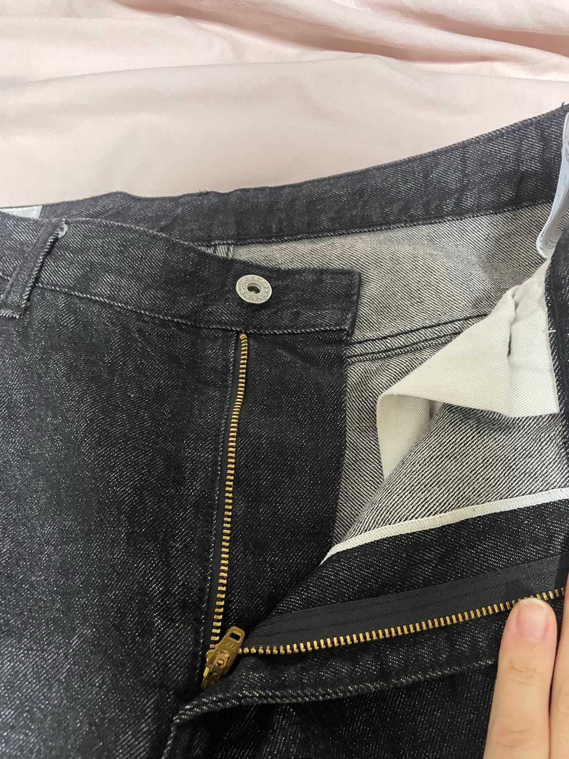 아트이프액츠 원턱 커브드 데님 팬츠 워시드 블랙 M사이즈 상품이미지6