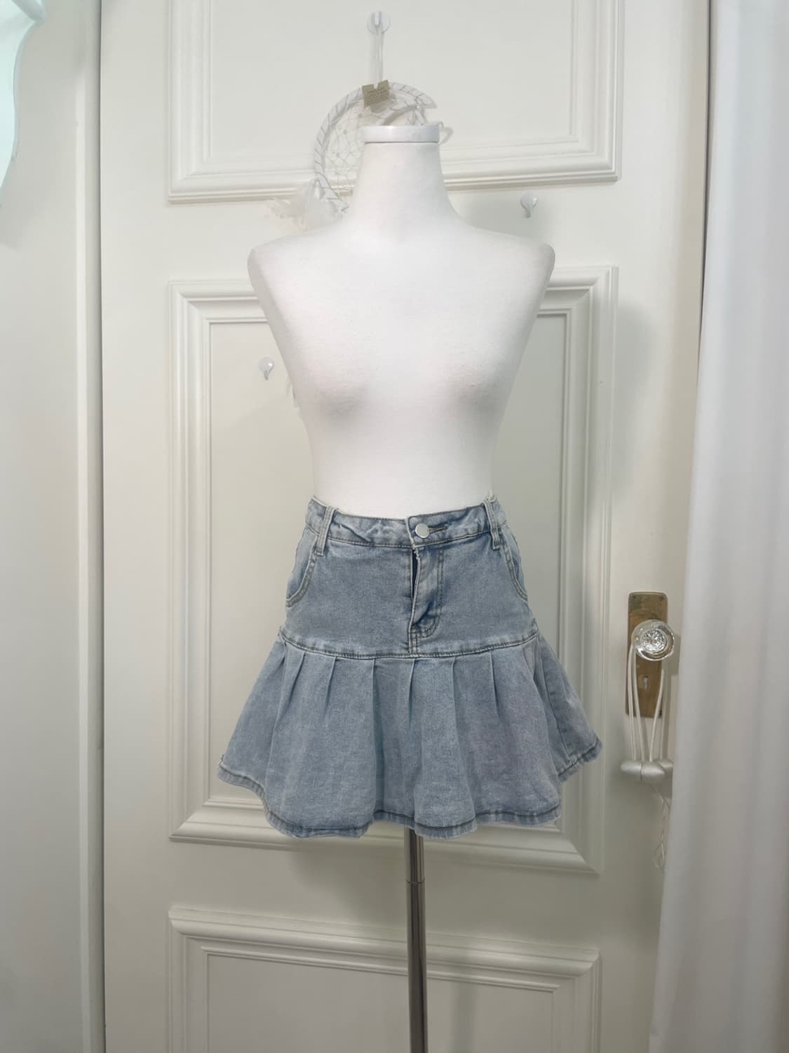 light denim pleats span mini skirt 상품이미지1