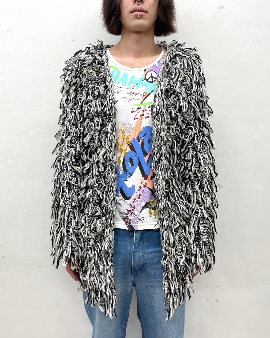  Black and white fur rope cardigan 상품이미지1