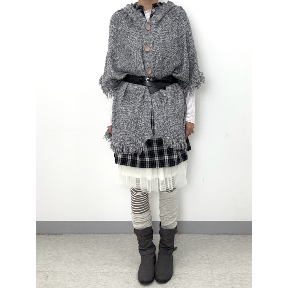 빈티지 그레이 니트 판쵸 케이프 망토 상품이미지4