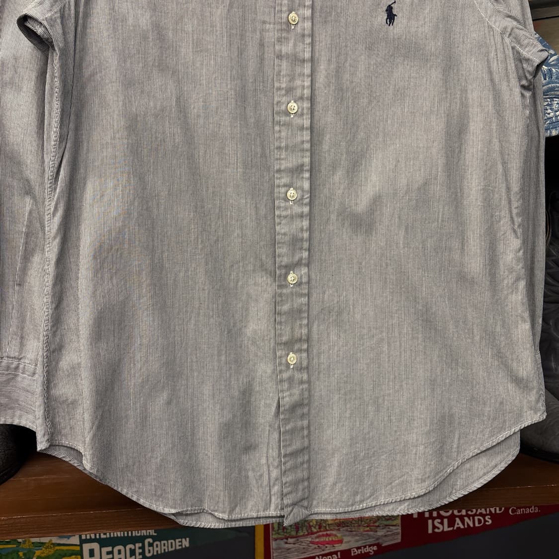 90s 폴로 랄프로렌 앤드류 라인 마이크로 스트라이프 셔츠 N1105 상품이미지4