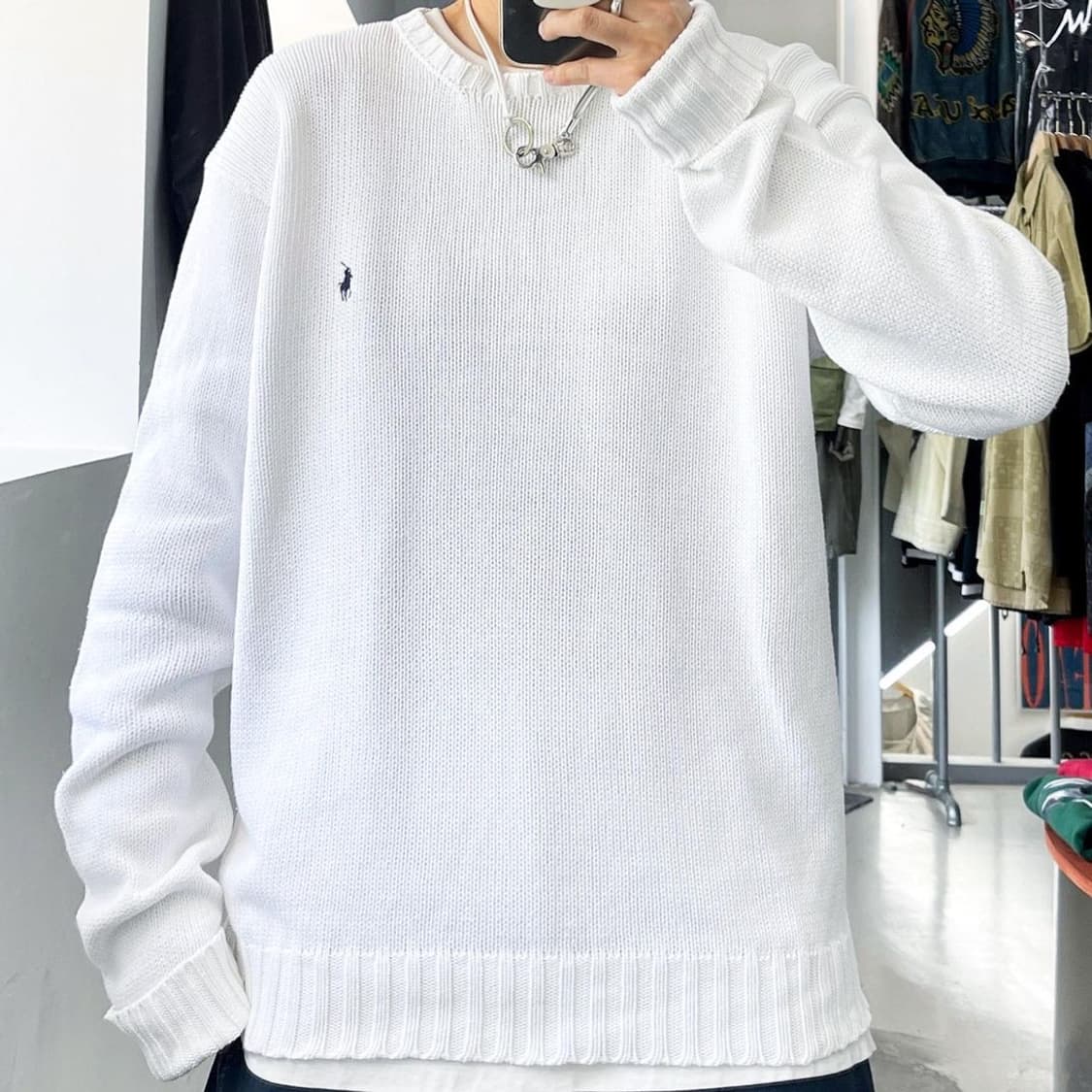 폴로 랄프로렌 기본 포니 화이트 코튼 니트 상품이미지1