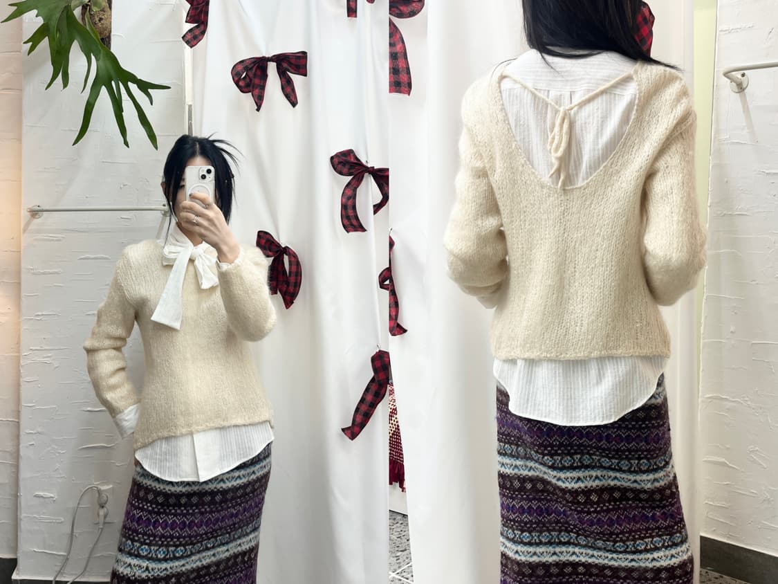 Ribbon tie ivory knit 상품이미지1