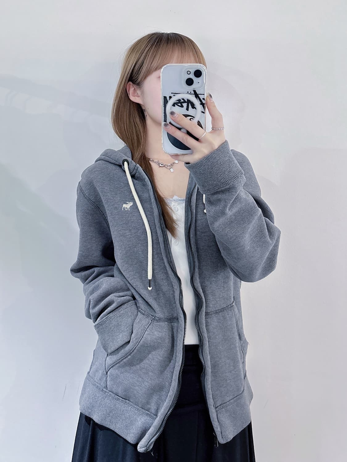 아베크롬비 자수로고 그레이 후드집업 상품이미지2