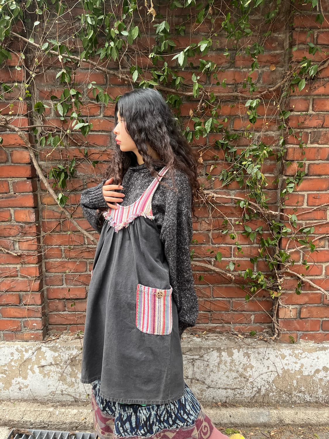 Malkika 히피 문양 피스 멜빵 미디 원피스 상품이미지3