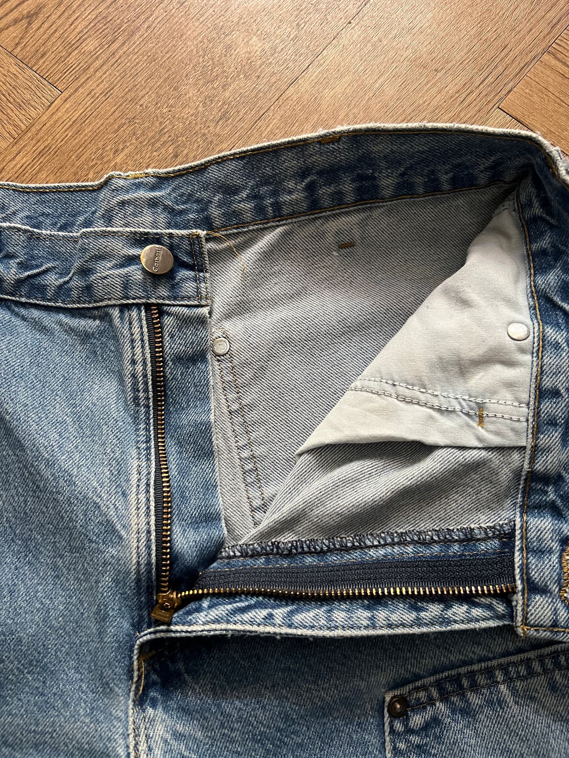 [32]칼하트 USA 덩가리핏 빈티지 데미지드 더블니 워크 데님 팬츠 상품이미지6