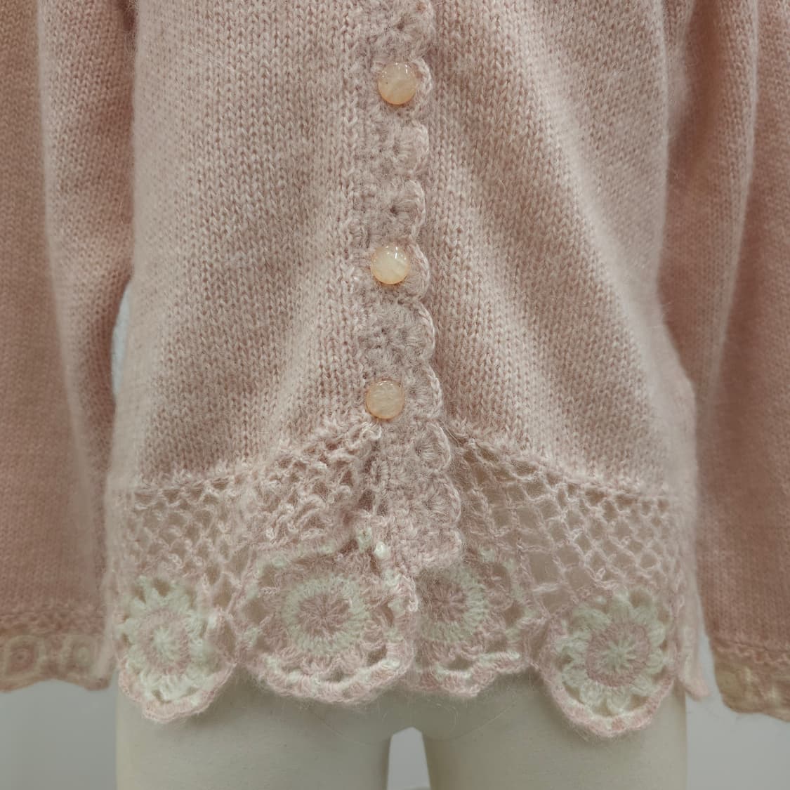 파스텔 핑크 플라워 크로셰 레이스 니트 가디건 상품이미지5