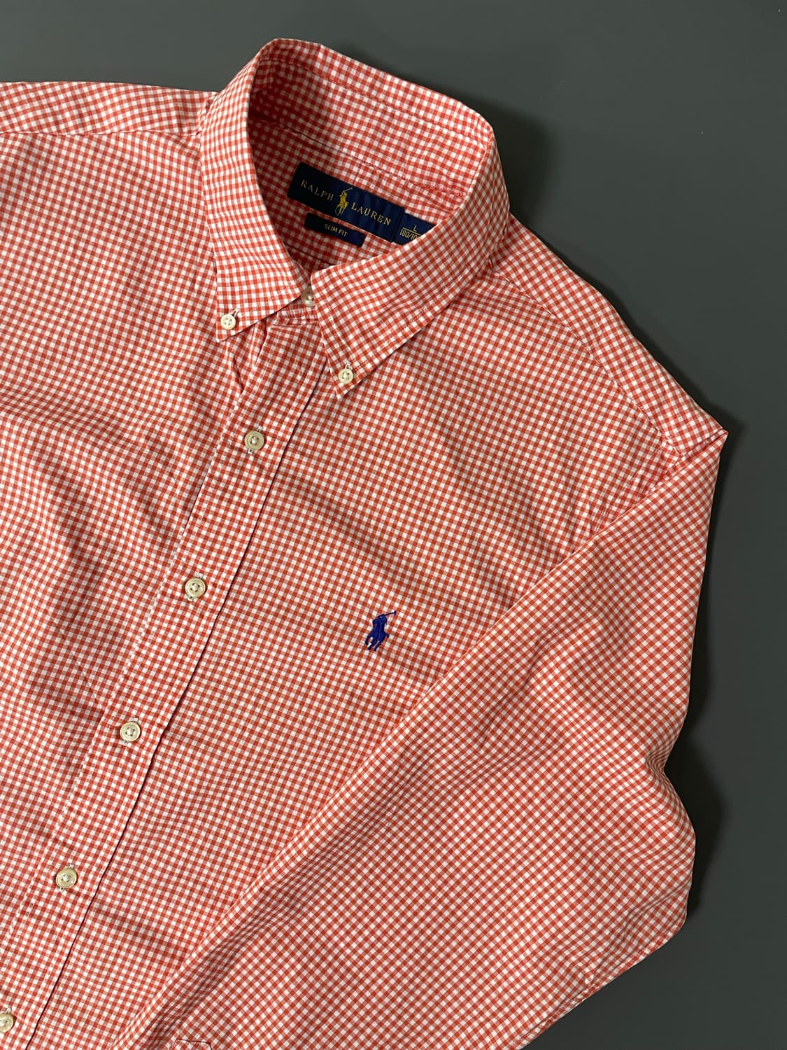 [L] 폴로 랄프로렌 자수로고 코튼 깅엄 셔츠 슬림핏 상품이미지3