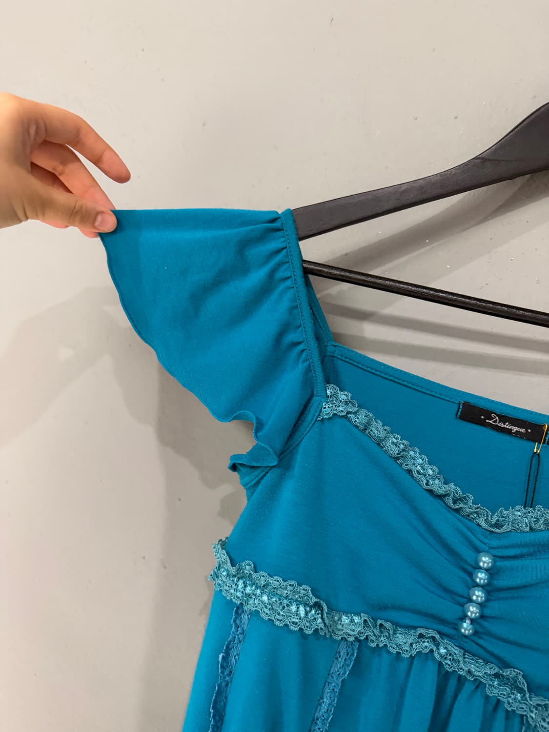 Aqua blue lace line button-up top 상품이미지8