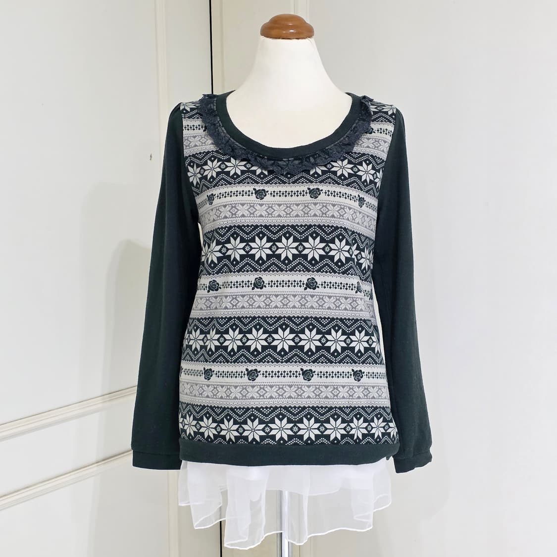 엑시즈팜 일본빈티지)노르딕 레이스 로즈 너드모리걸st 겨울 로맨틱긴팔니트 상품이미지2