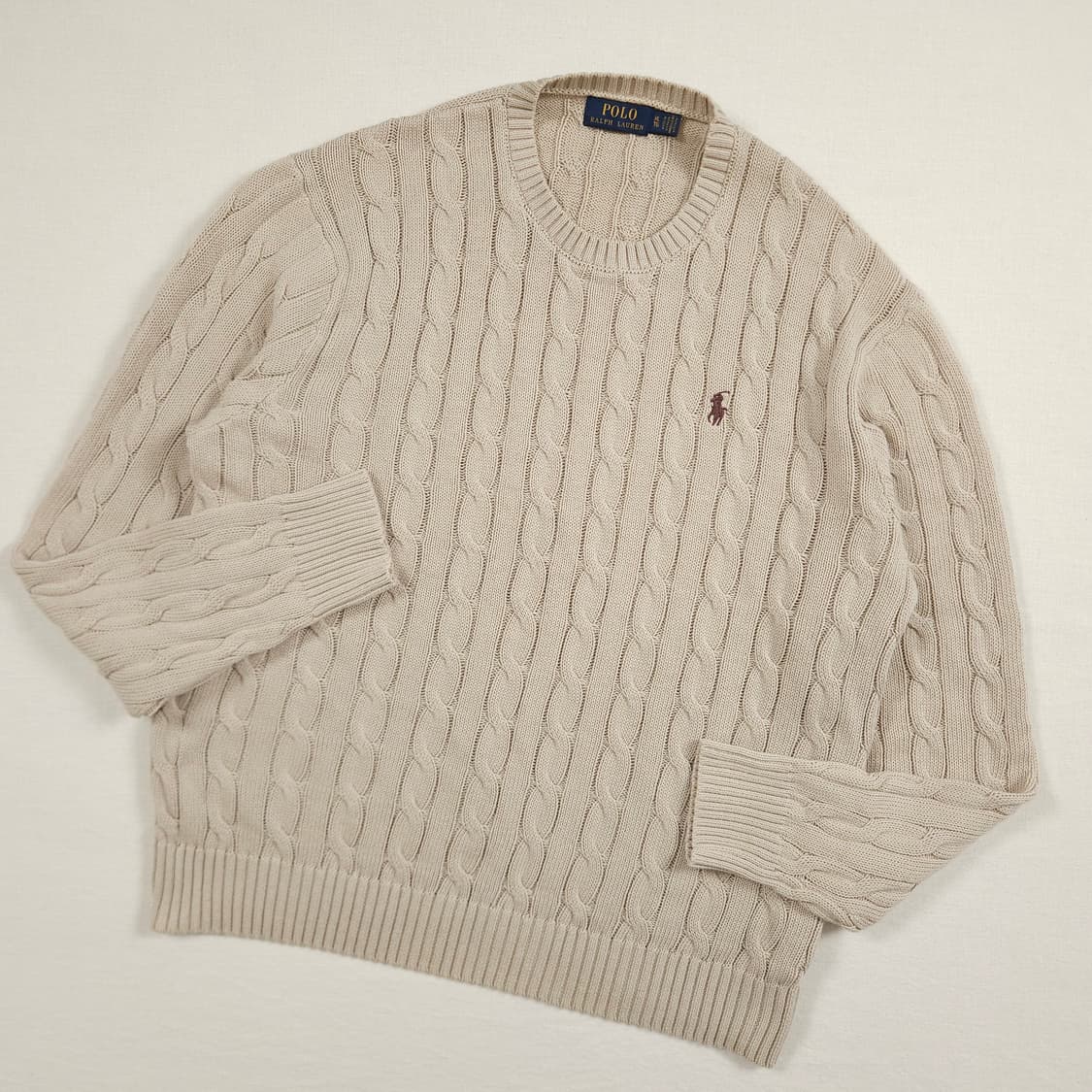 XL(105) 폴로 랄프로렌 크루넥 케이블 니트 아이보리 상품이미지2