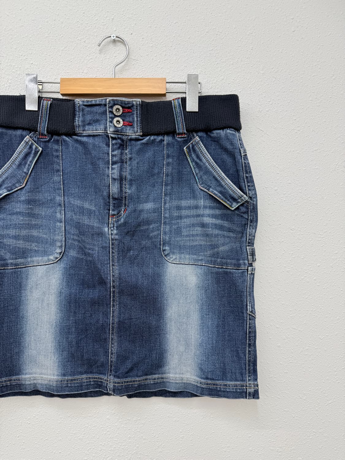 빈티지 밴딩 벨트 데님 미디 스커트 상품이미지2