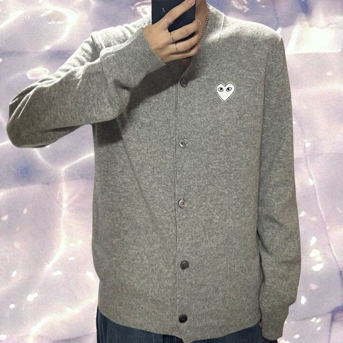 꼼데가르송 화이트 와펜 브이넥 니트 가디건 그레이 XL 상품이미지1