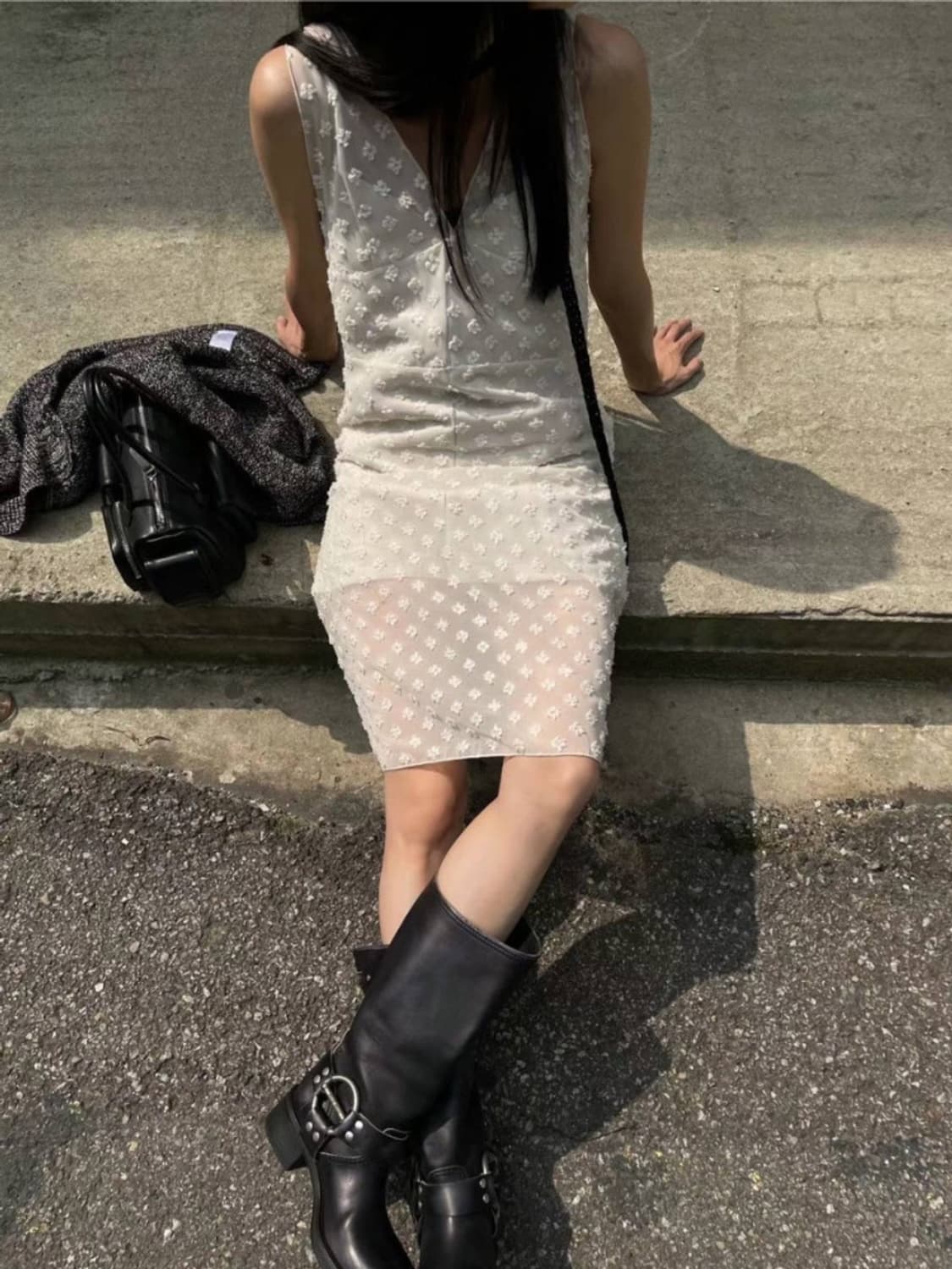 브리드 콤보 플라워 원피스 아이보리/블랙 상품이미지1