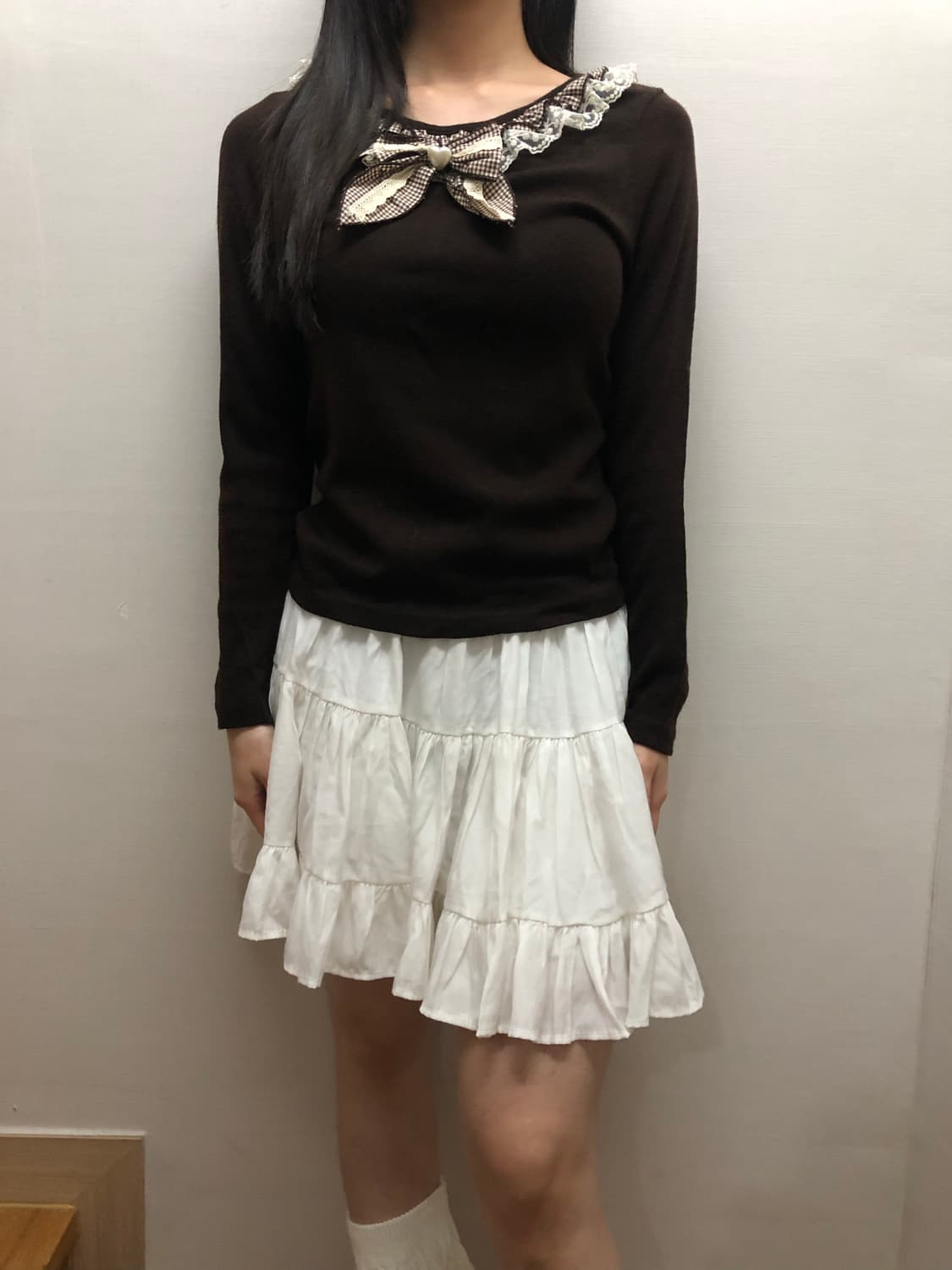 빈티지 브라운 리본 티셔츠 상품이미지2