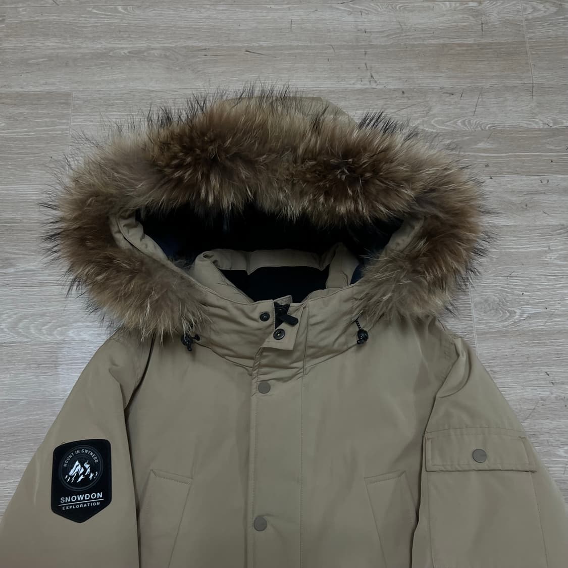 테이트 덕다운 패치 라쿤퍼 후드 야상패딩 점퍼 [베이지] L/100 상품이미지2