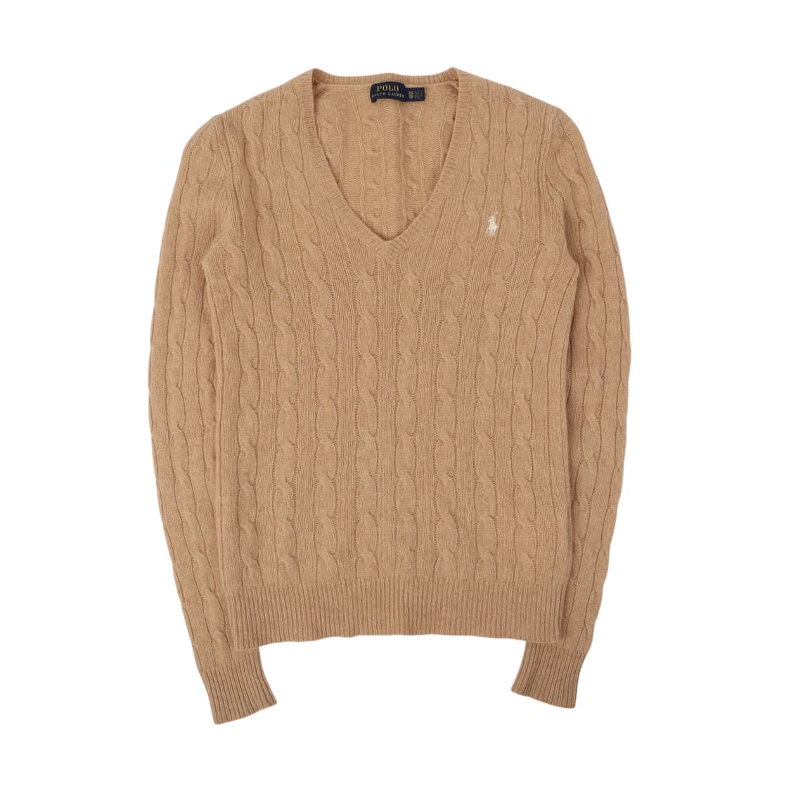 폴로 랄프로렌 베이지 울 캐시미어 브이넥 케이블 니트 상품이미지1