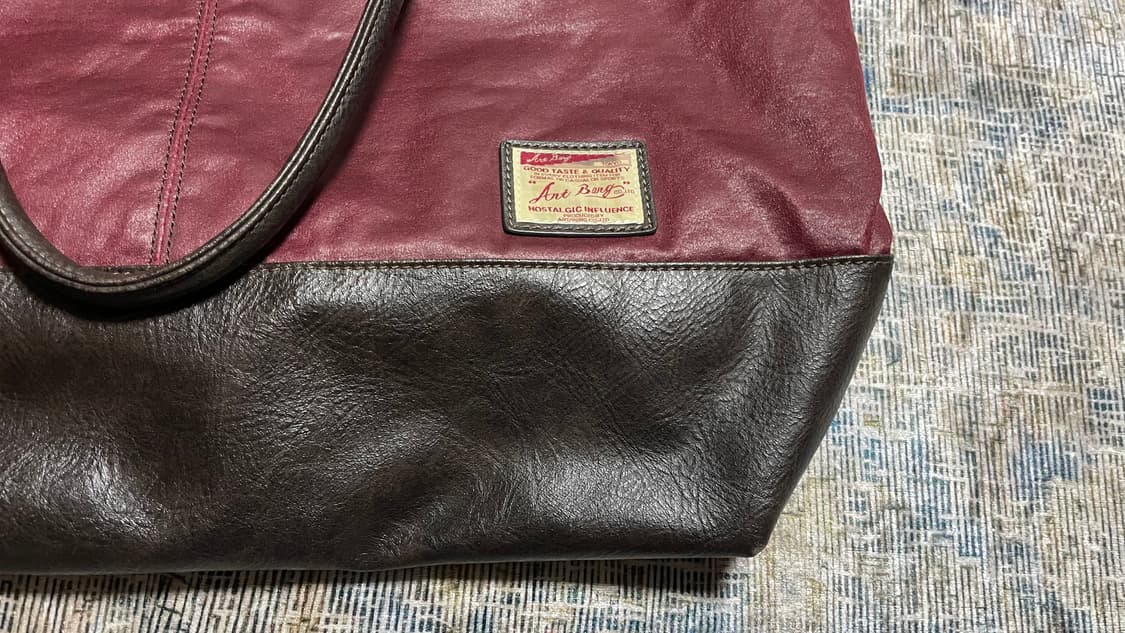 JPN 00s 일본 빈티지 Art Berg Y2K 도쿄 투톤 레더 토트백 상품이미지6