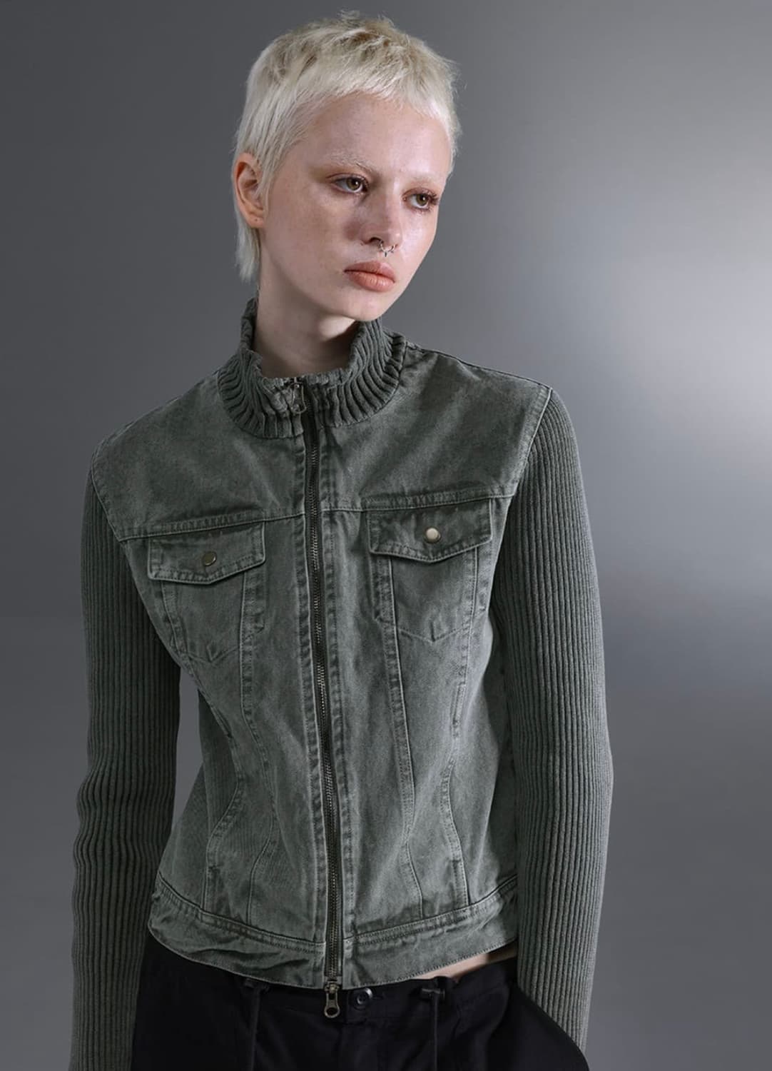 블랙업 틴거 니트 자켓 (카키s) 상품이미지1