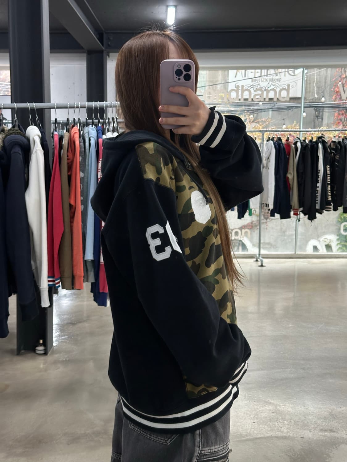 베이프 카모 넘버링 후드 스타디움 점퍼 녹계 XXL 상품이미지4