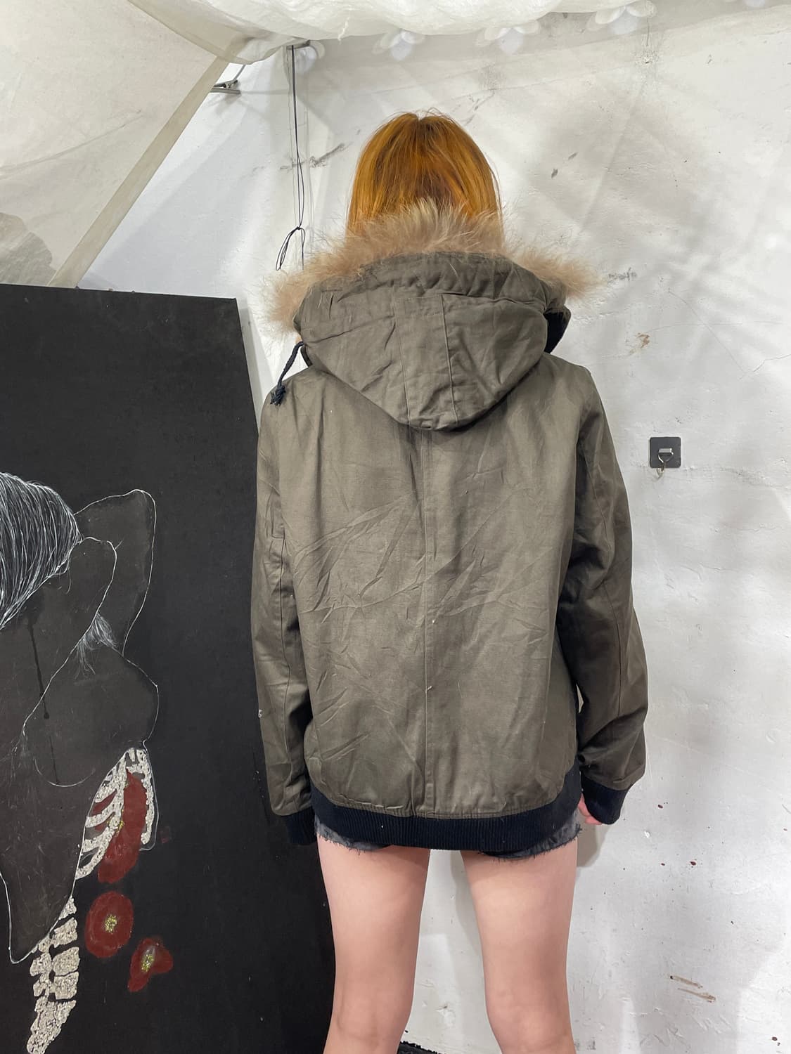 일본빈티지 울프죠 퍼 후드 자켓 점퍼 y2k 크롭 야상 M. 상품이미지5