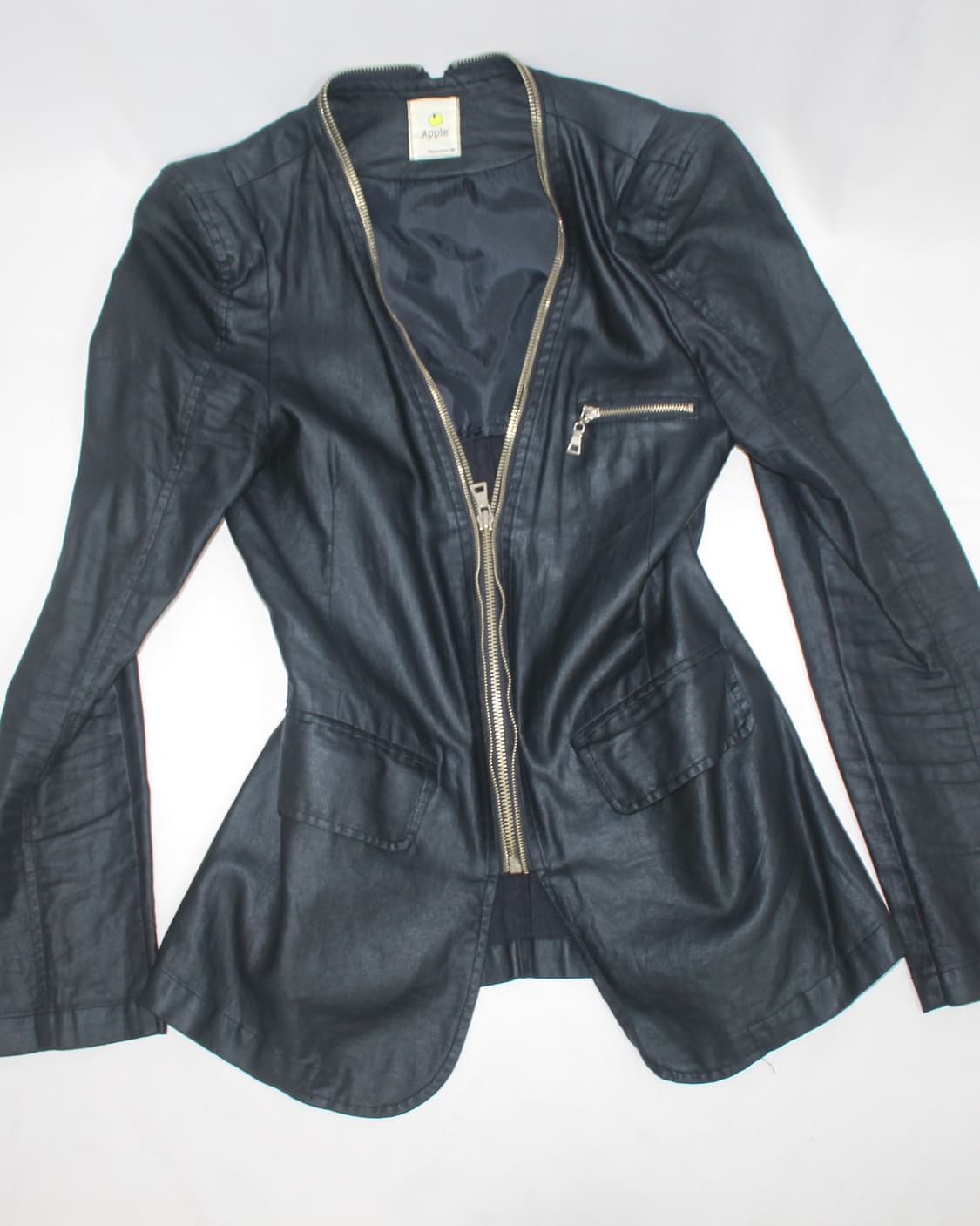 Navy leather skin zip collar puff jacket 상품이미지2