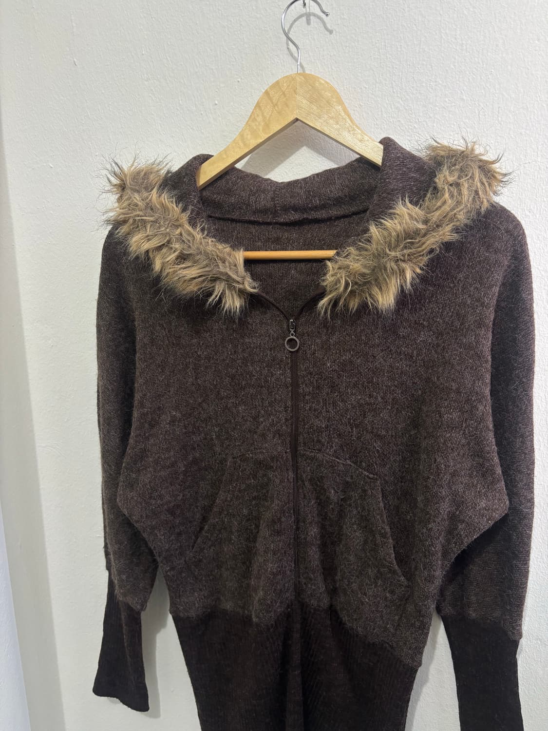 Vintage Brown Fur-Trim Hood Knit 상품이미지4