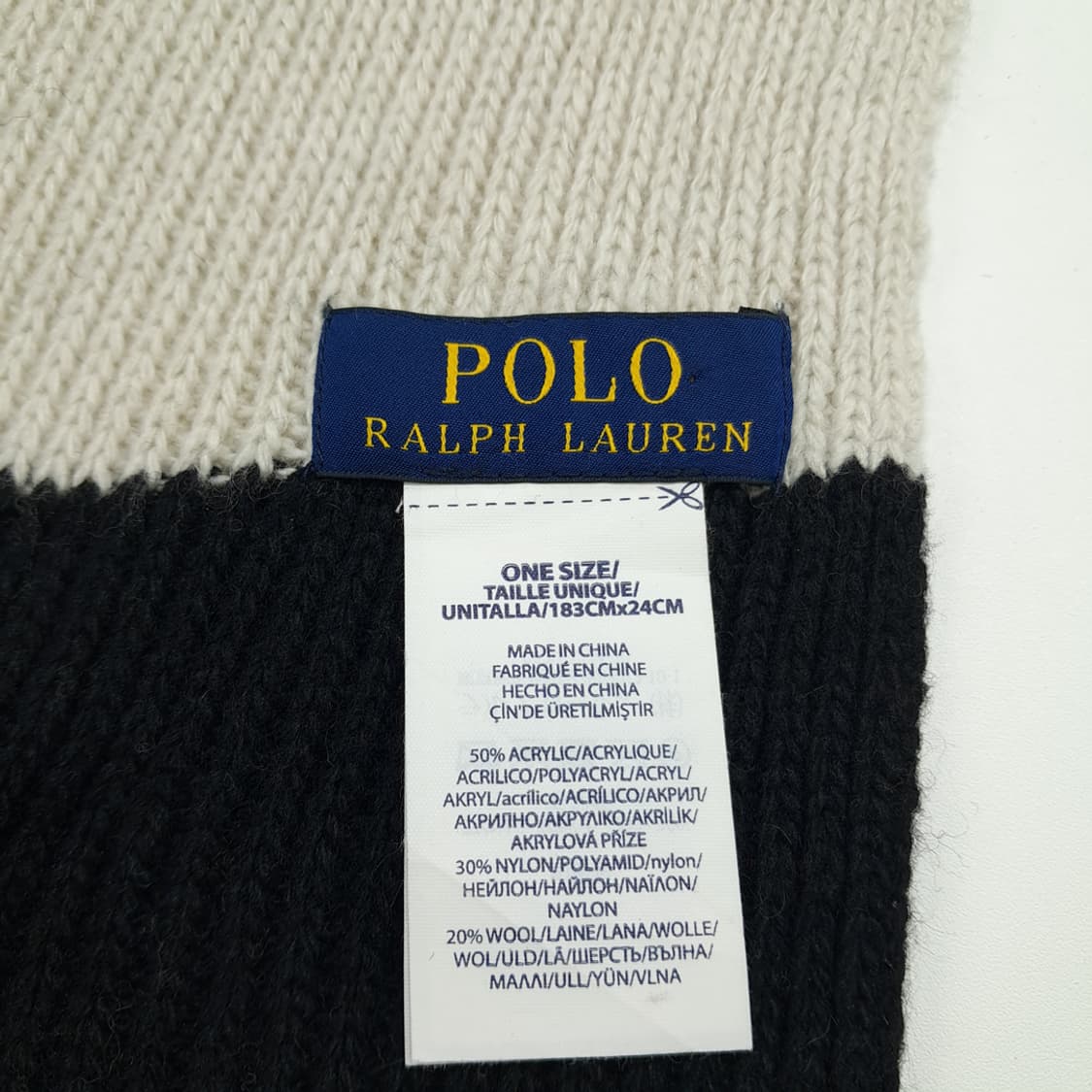 MX293 폴로 랄프로렌 블락 화이트 투톤 울 니트 목도리 머플러 상품이미지6