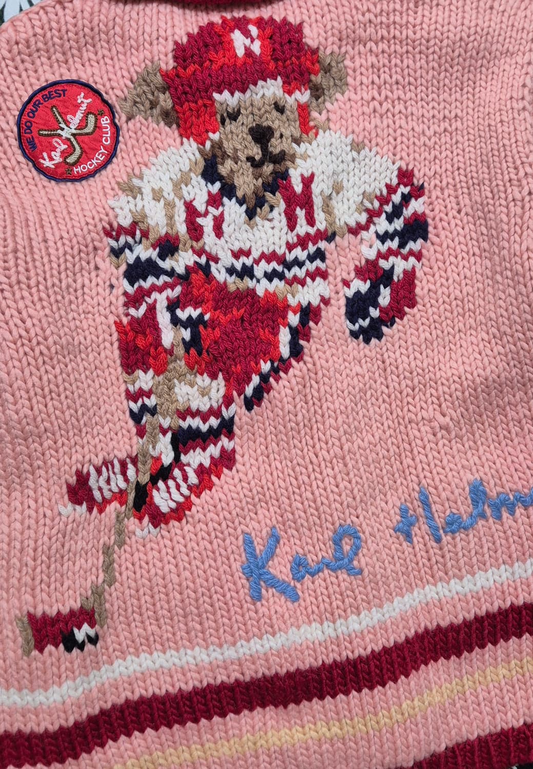 KARL HELMUT 칼헬무트 핑크 하키 곰돌이 니트 가디건 성인M 상품이미지2