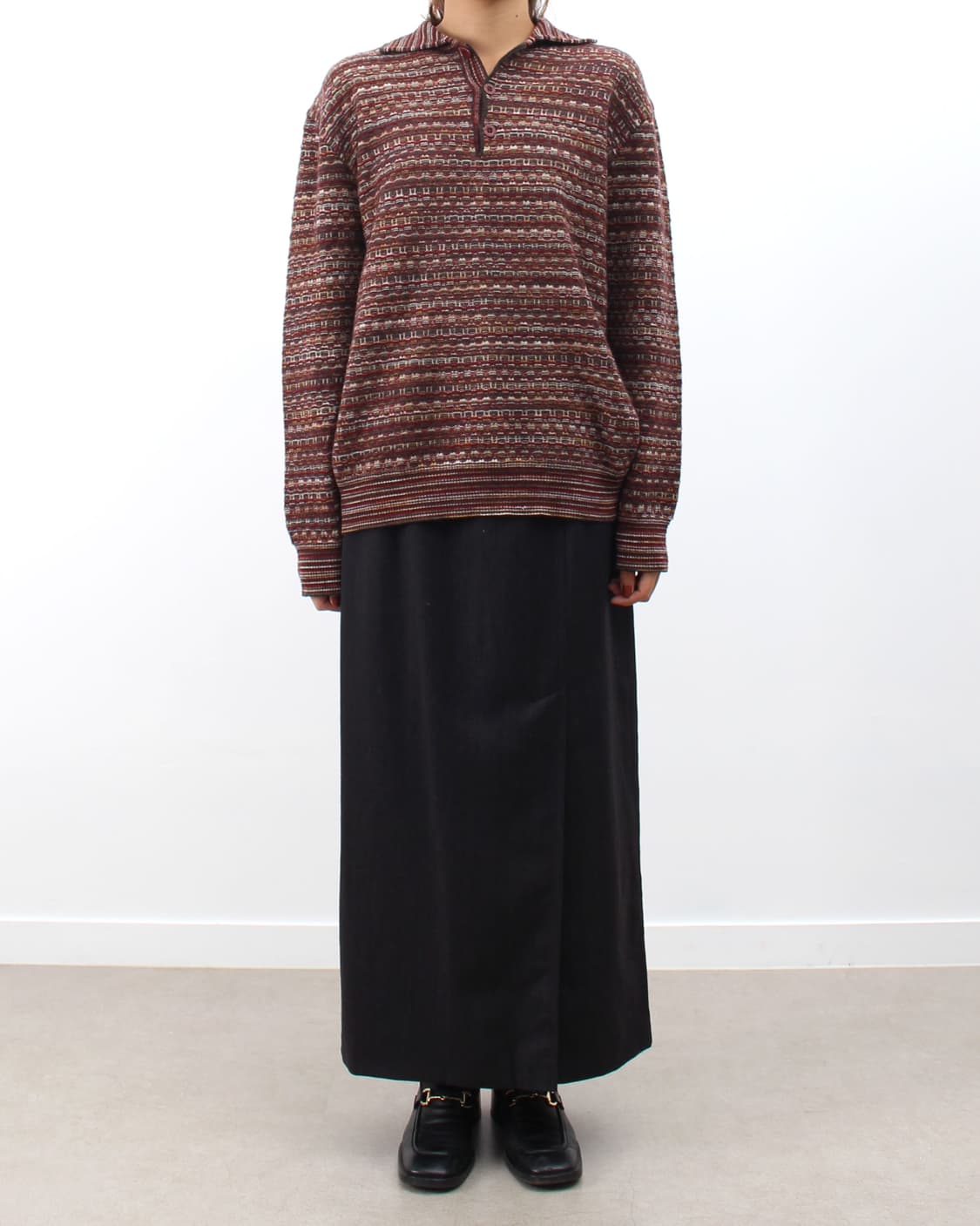 미쏘니 스포츠 빈티지 울 패턴 짜임 카라 니트 상품이미지7