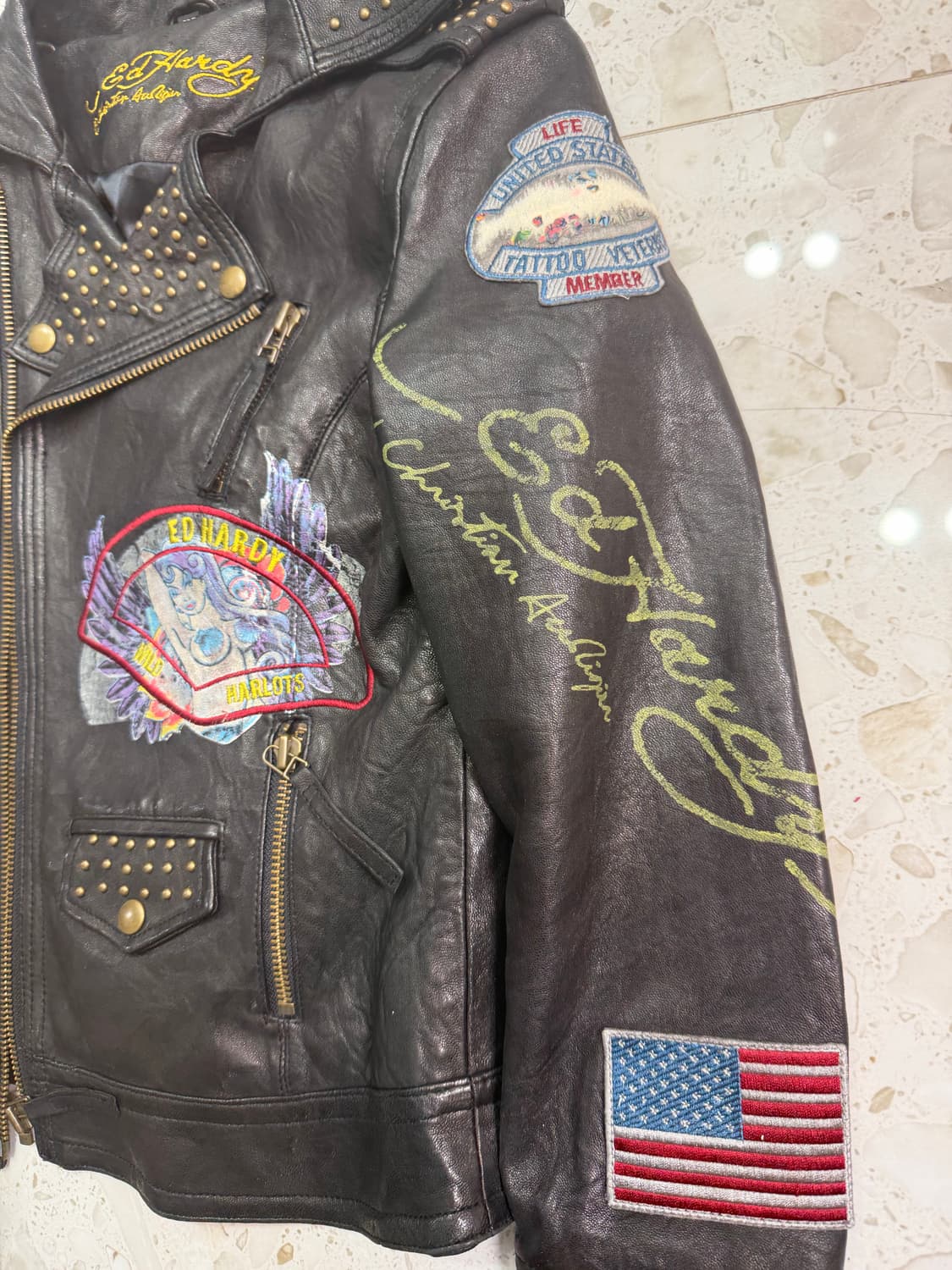 에드하디 Ed Hardy 양가죽 자켓 / 스터드 패치 / 빈티지 상품이미지3