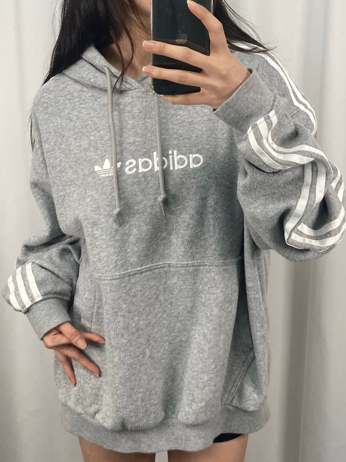 아디다스 삼선 부클 그레이 후드티 상품이미지3