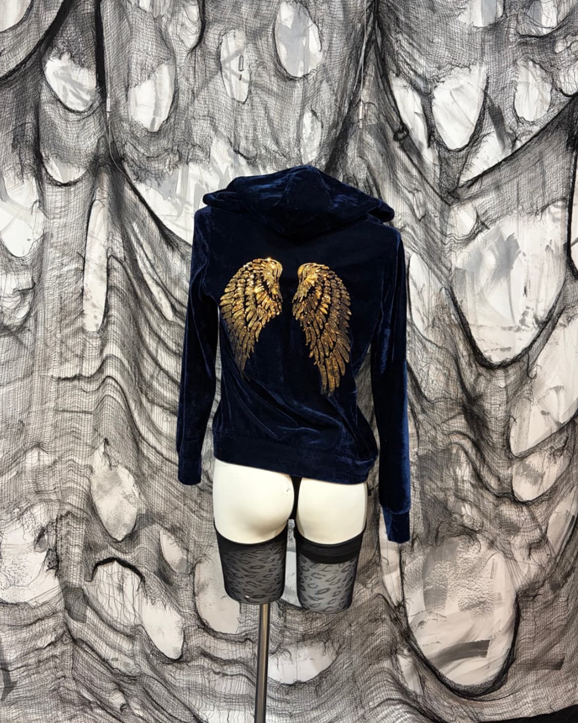 Y2K Velvet spangles angel hoodie zip up 상품이미지2