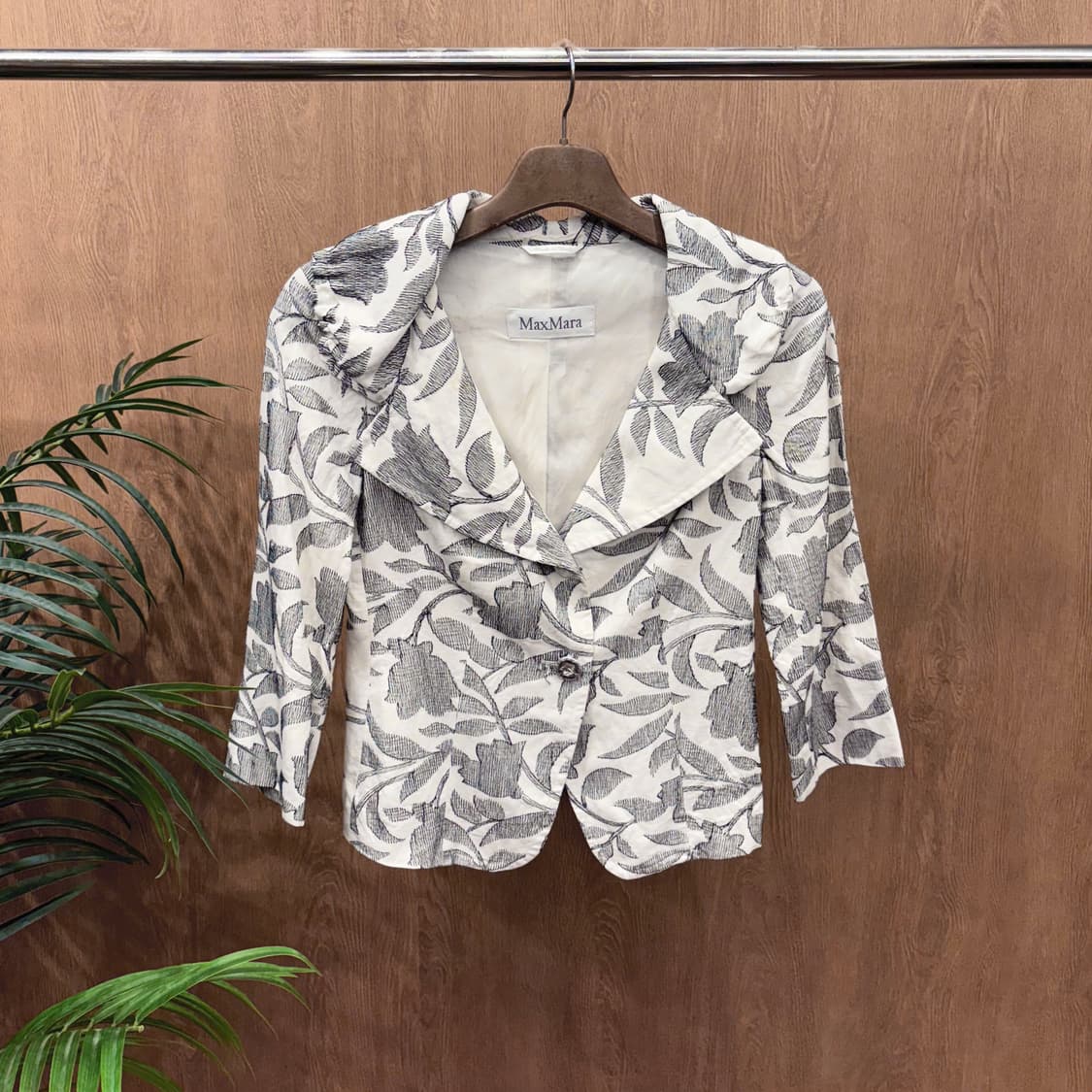 막스마라 린넨 블렌드 테일러드 자켓 그레이 플로럴 자수 디테일 아이보리 상품이미지1