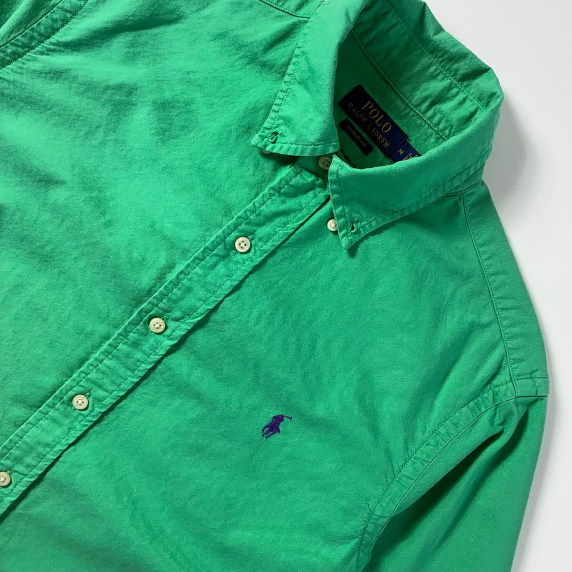 Polo  폴로 랄프로렌 신형 자수 코튼 그린 솔리드 셔츠  상품이미지3