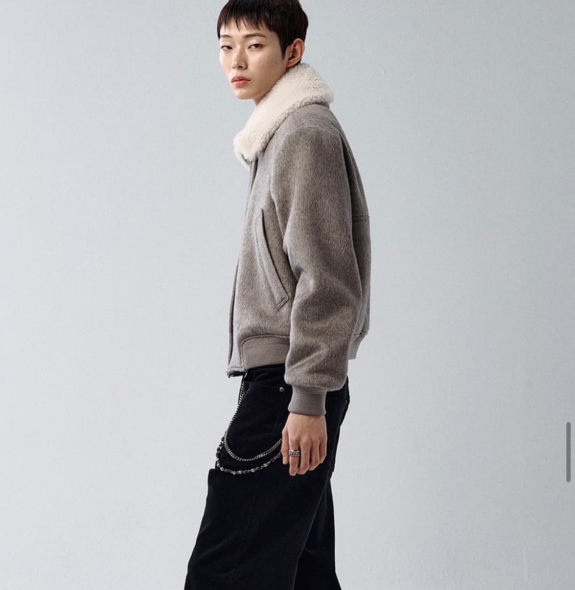 [2] 알렌느 알파카 시어링 카라 블루종 그레이시 베이지 상품이미지2