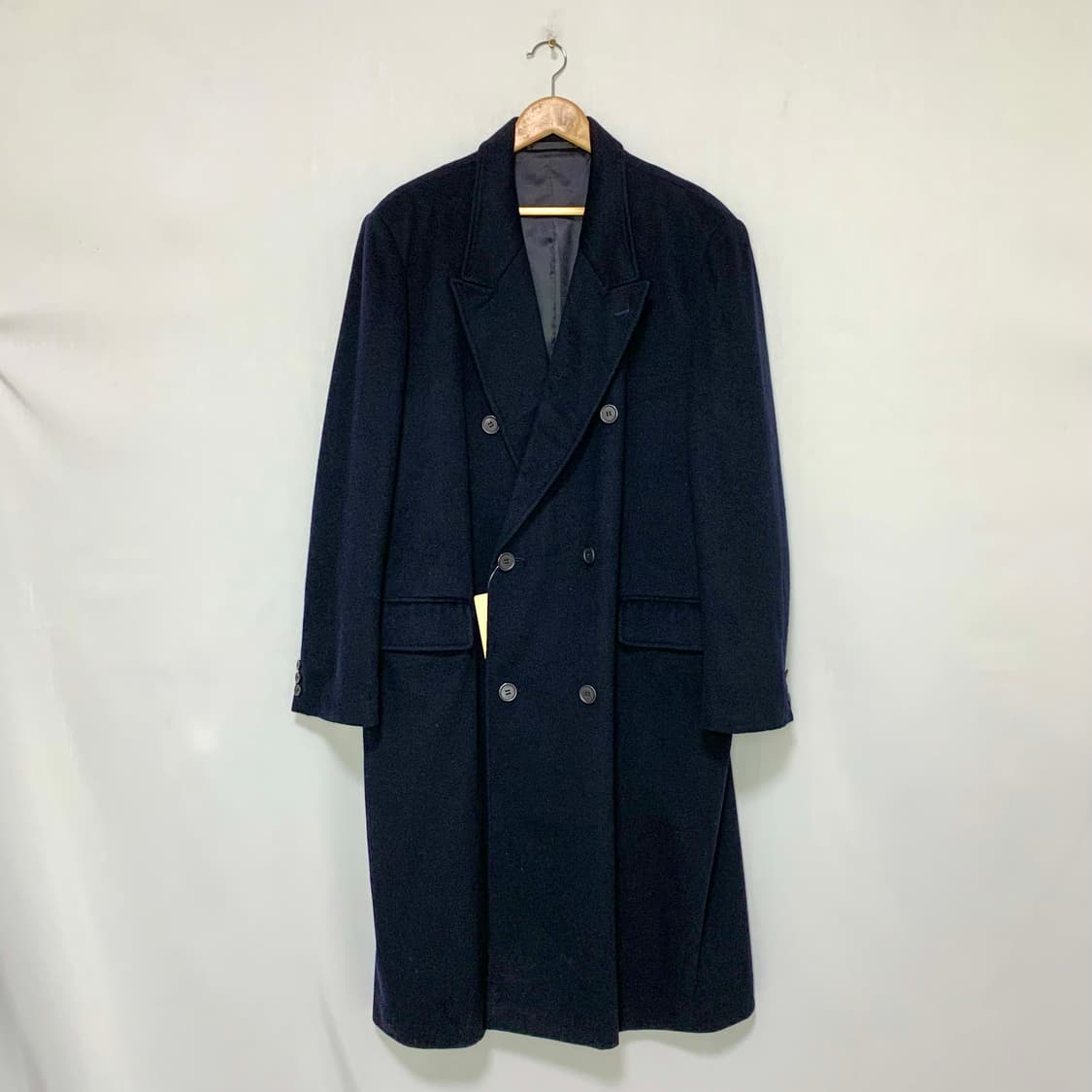 빈티지 캐시미어 100% 네이비 더블 버튼 롱 피코트 남녀공용 상품이미지1