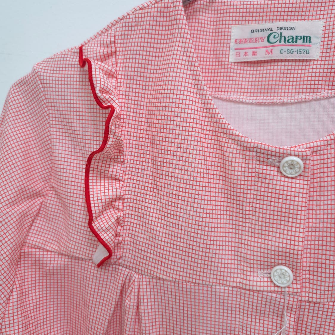 Cherry Charm 레드 체크 파자마 잠옷 세트 상품이미지6