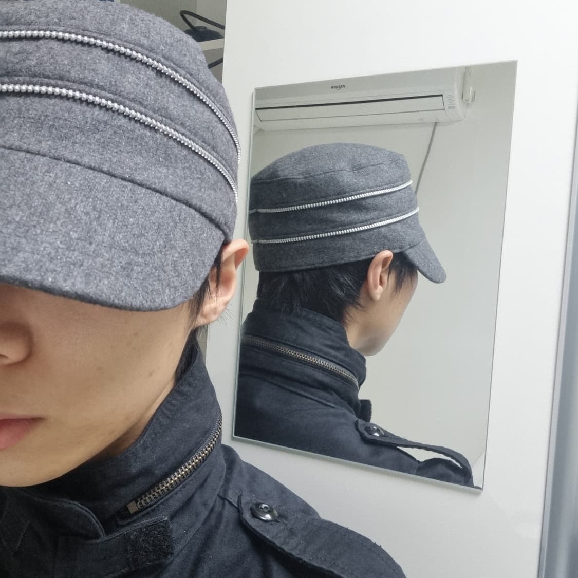 III REPUTE 더블 지퍼 울 캐스킷 캡 그레이 상품이미지7