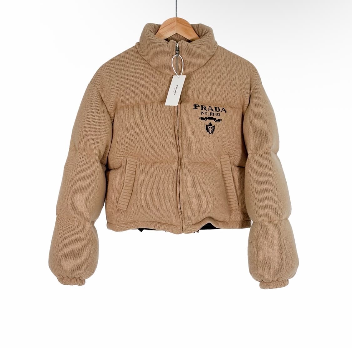 [38] 프라다 여성 캐시미어 니트 다운 숏 패딩 자켓 알비노 화이트 상품이미지1