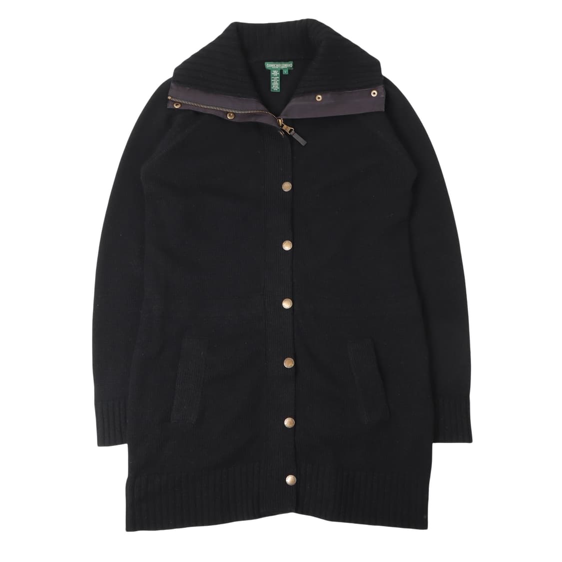 로렌 랄프로렌 블랙 하이넥 폴라 울 스냅 가디건 상품이미지1