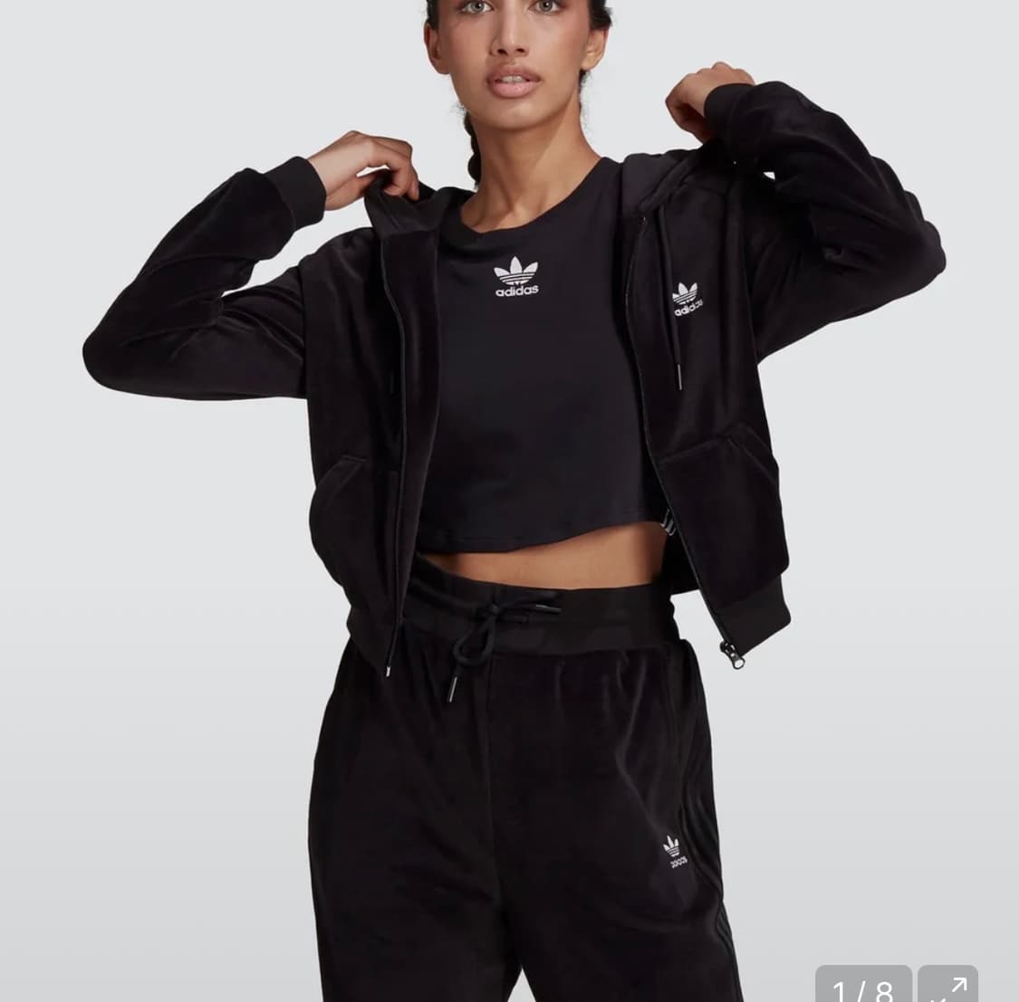 아디다스 벨벳 후드집업 조거팬츠 셋업 상품이미지1