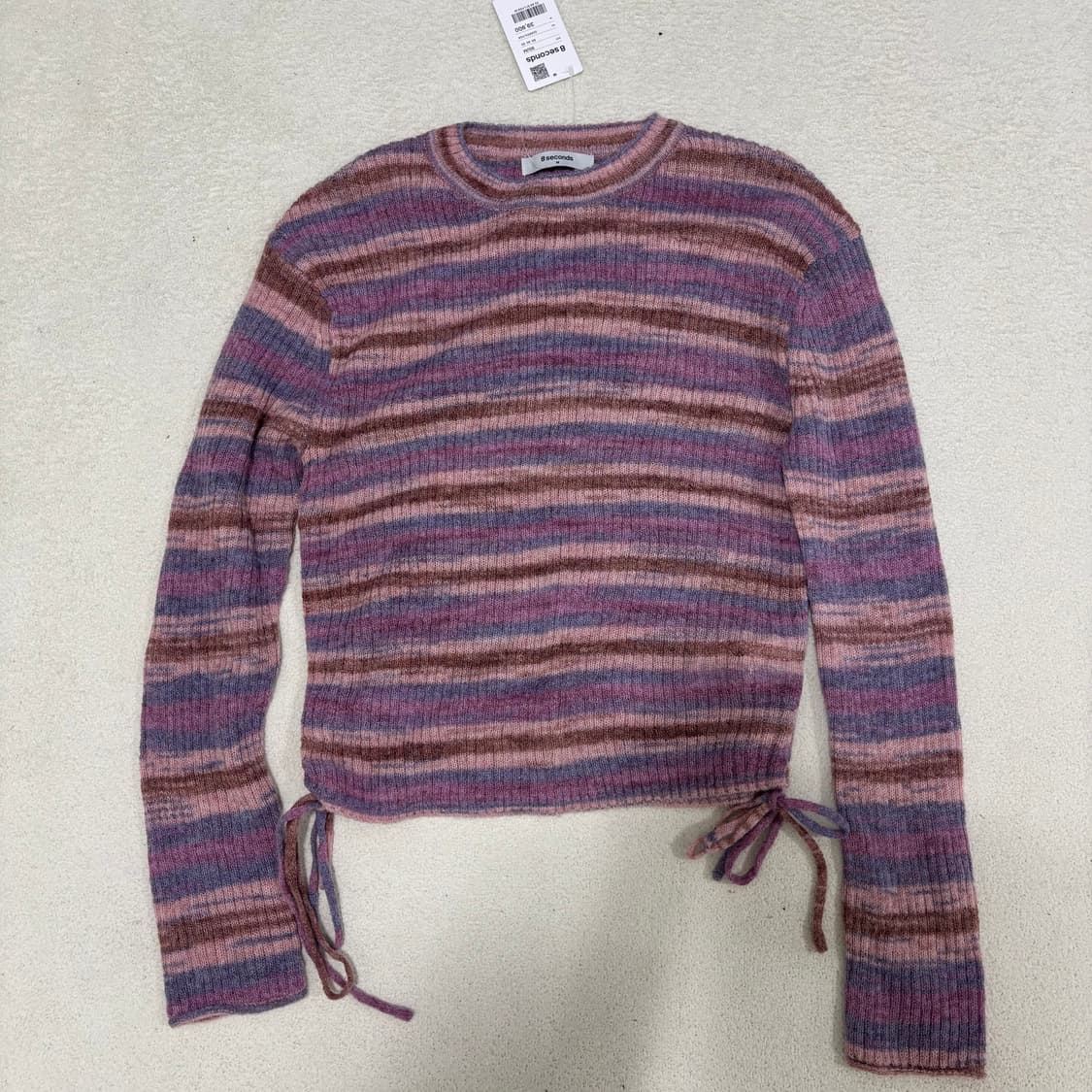 M 에잇세컨즈 퍼플 스트라이프 셔링 리본 타이 울니트 티셔츠 1210-1 상품이미지1