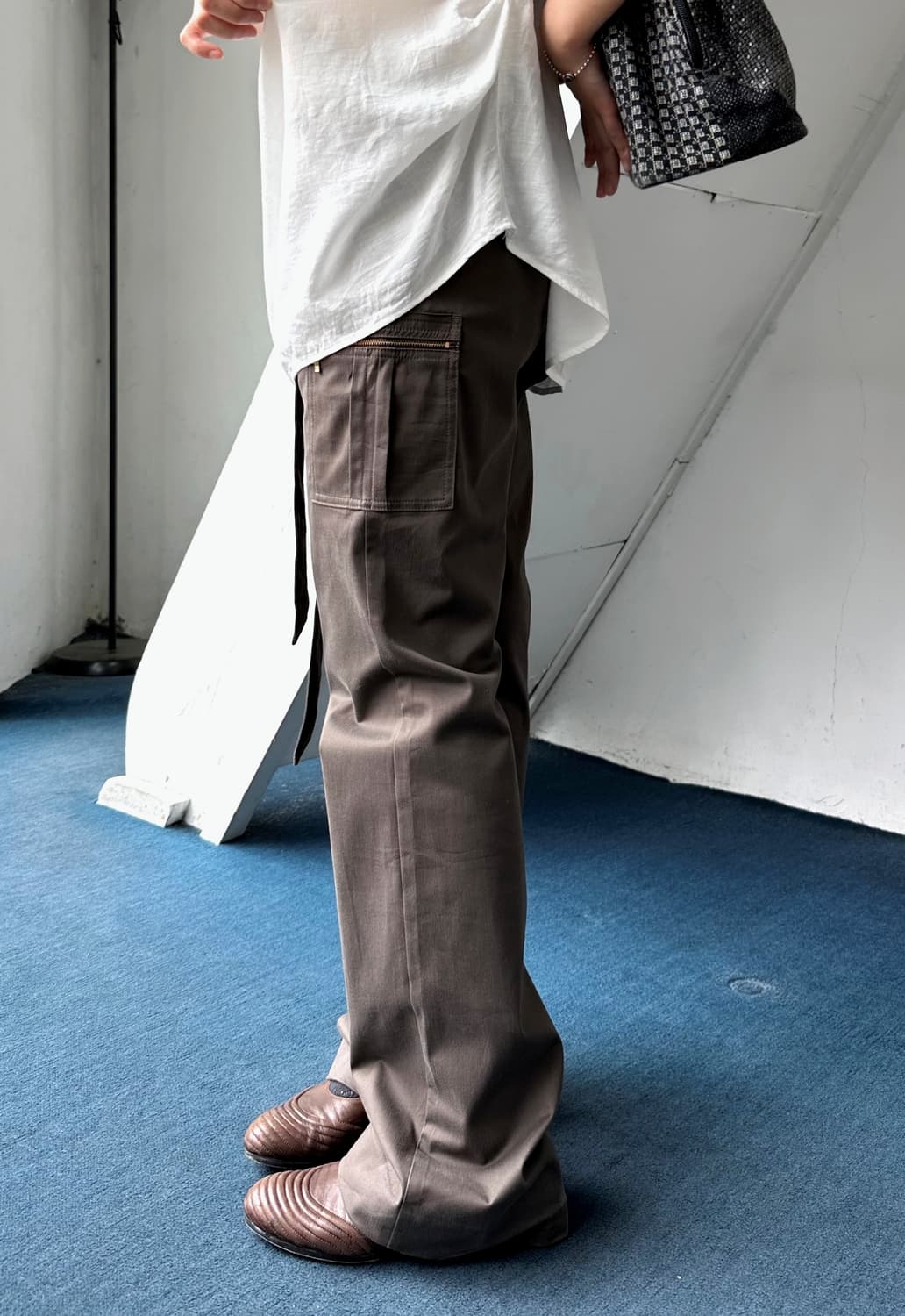 Cotton belted semi flare straight pants 상품이미지7