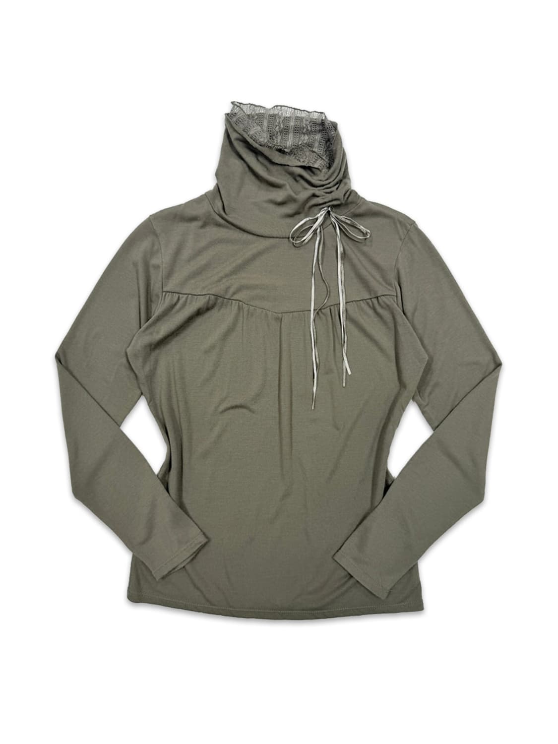 빈티지 카키 리본 레이스 레이어드 긴팔티 상품이미지1