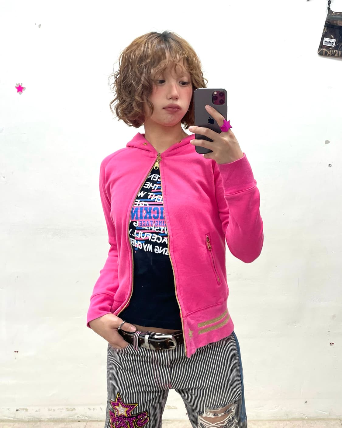 Skeleton Star Stud Pink Hoodie Zip-Up  상품이미지1